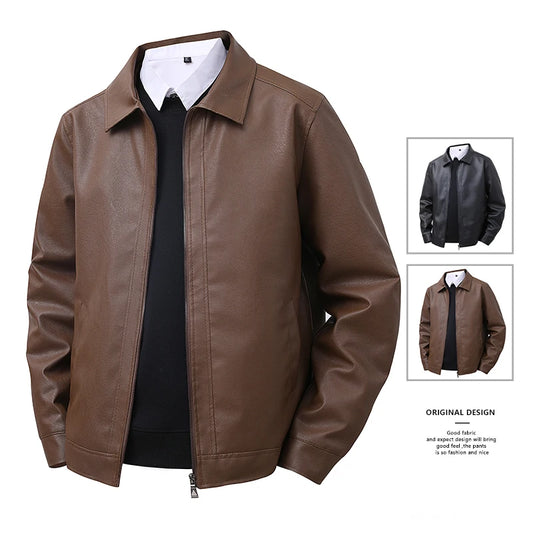 2026 new leather jacket men's spring slim fit lapel casual jacket men's top windproof casual jacket