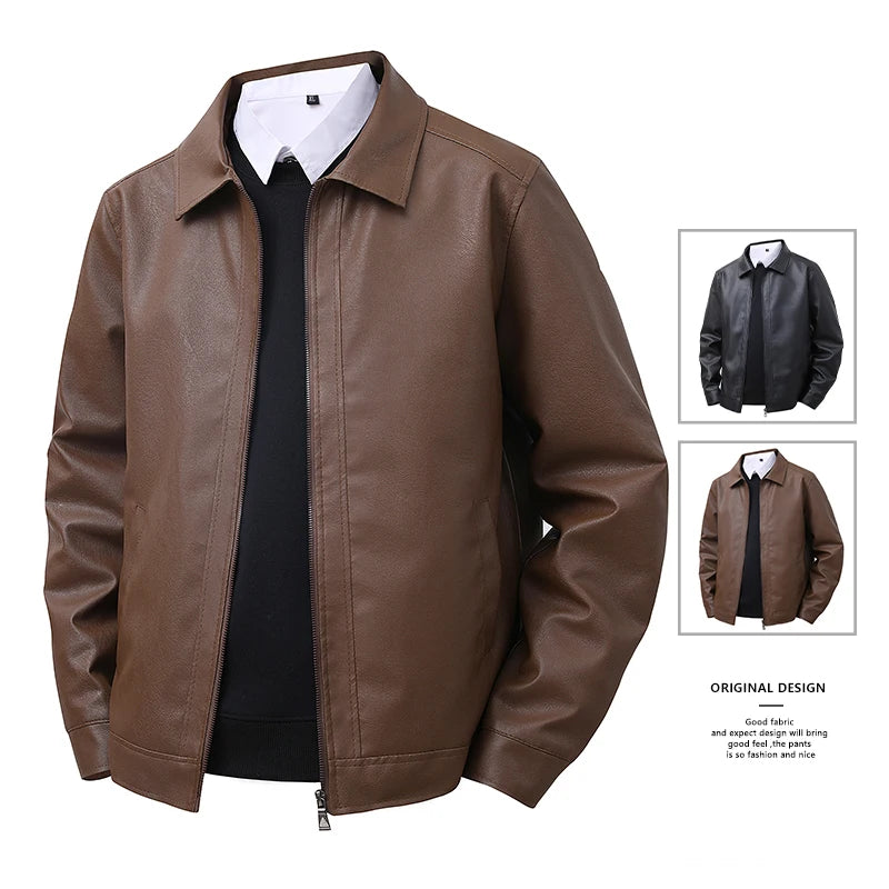 2026 new leather jacket men's spring slim fit lapel casual jacket men's top windproof casual jacket