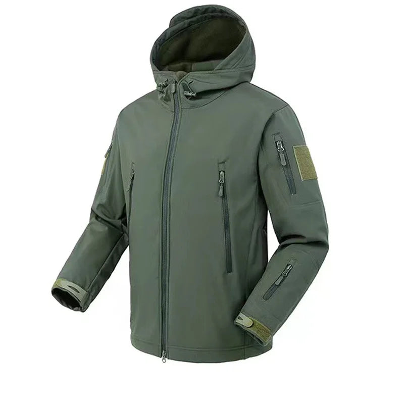 Men's Autumn Winter SoftShell Fleece Jackets Male Hood Windproof Coat Fishing Hiking Camping Climbing Skiing Warm Pants Trousers