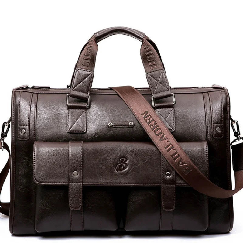 Men Leather Briefcase Large Capacity Business Handbag Messenger Bags Male Vintage Shoulder Bag Men's 14/15.6 Inch Laptop Bags