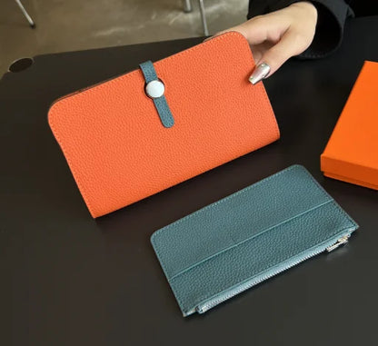 100% Real Leather Woman Long Wallet Luxury Brand Custom Name Cowhide Card Holder Fashion Lady Zip Coin Purse Slim Pouch Gift