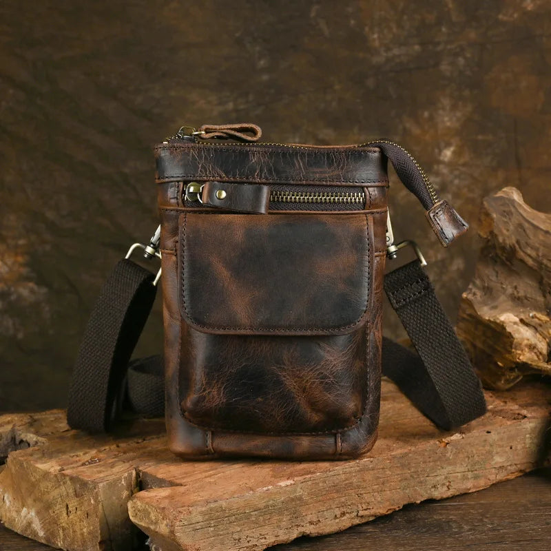 Multifunctional Waist Packs Retro Bag Men Cowhide Leather Wallet Outdoor Zipper Purse Phone Bags Vintage Wallets Through Belt