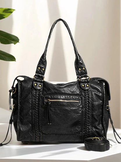 Leather Retro Shoulder Bag for Women with Pockets Shoulder Handbag Top Handle Bag Shopper Bag for Work Travel