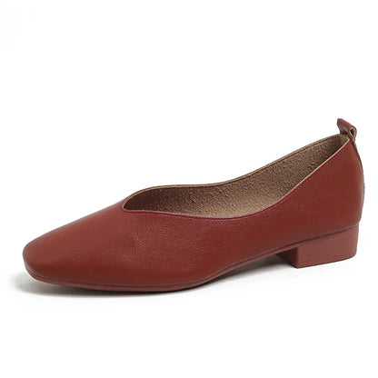 Genuine Leather Multi-color Low-heeled women's Shoes  Round Toe Flat Bottom Shallow Cut Single Shoe Casual Versatile Loafers