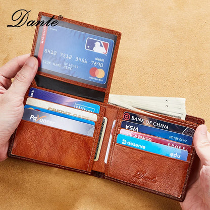 Dante 2023 Men's Leather Wallets RFID Anti-theft Brush Short Clips 100% Head Layer Cowhide Retro Casual Vertical Purse Money Bag