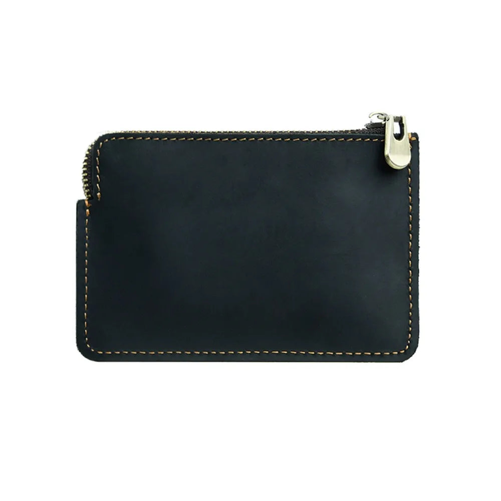 Genuine Leather Men's Short Wallet Ultrathin with Belt Loop Belt Hanging Money Pouch Portable Lightweight Zipper Coin Purse
