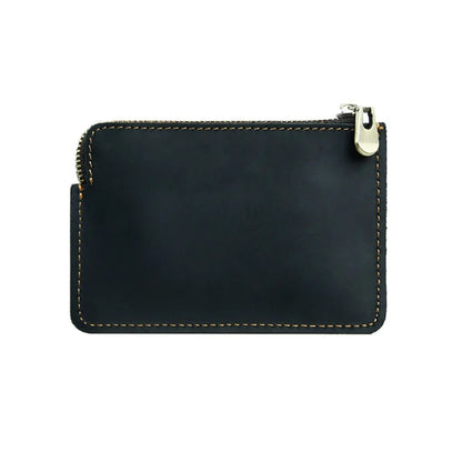 Genuine Leather Men's Short Wallet Ultrathin with Belt Loop Belt Hanging Money Pouch Portable Lightweight Zipper Coin Purse