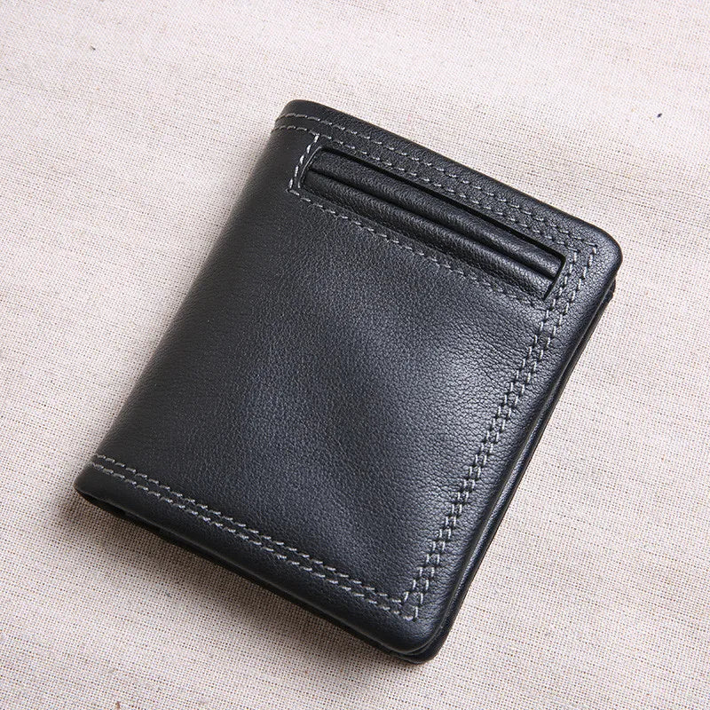 Genuine Leather Wallet Men's Short Section Tide Personality Youth Soft First Layer Cowhide Black Id Credit Card Holder Purse