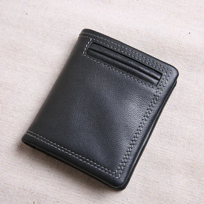 Genuine Leather Wallet Men's Short Section Tide Personality Youth Soft First Layer Cowhide Black Id Credit Card Holder Purse