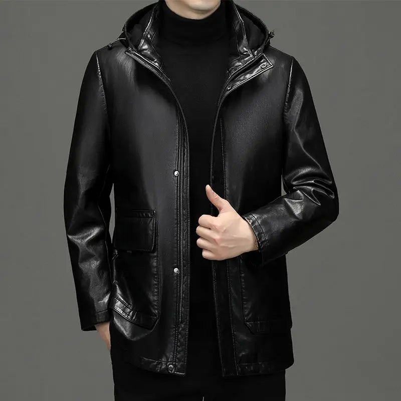 Men's Genuine Leather Jacket Hooded Down Jacket Coat Man Sheepskin Coat Windbreaker Male Winter Puffer Jacket Men Duck Down Coat