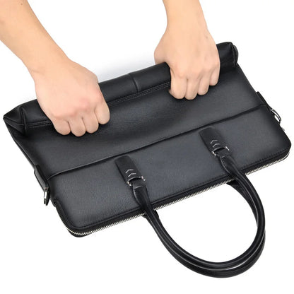 Men's Professional Leather Briefcase - 14" Laptop Office Bag with Shoulder Strap, Waterproof Business Messenger Bag