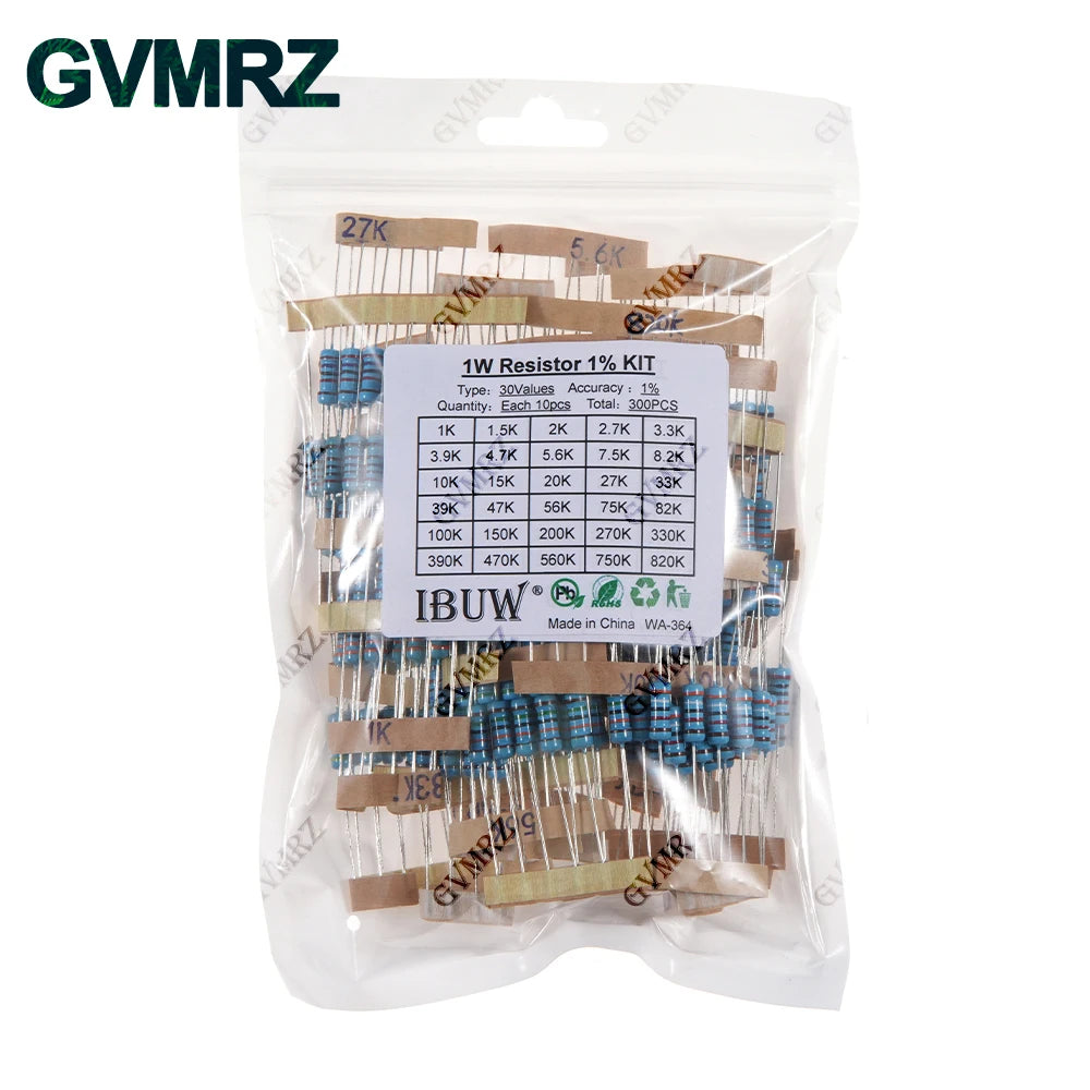 1/4W 1/2W 1W 2W 3W Resistance Set 1% Metal Film Resistor Assortment Kit 1K~820K 0.1R~750R 10K