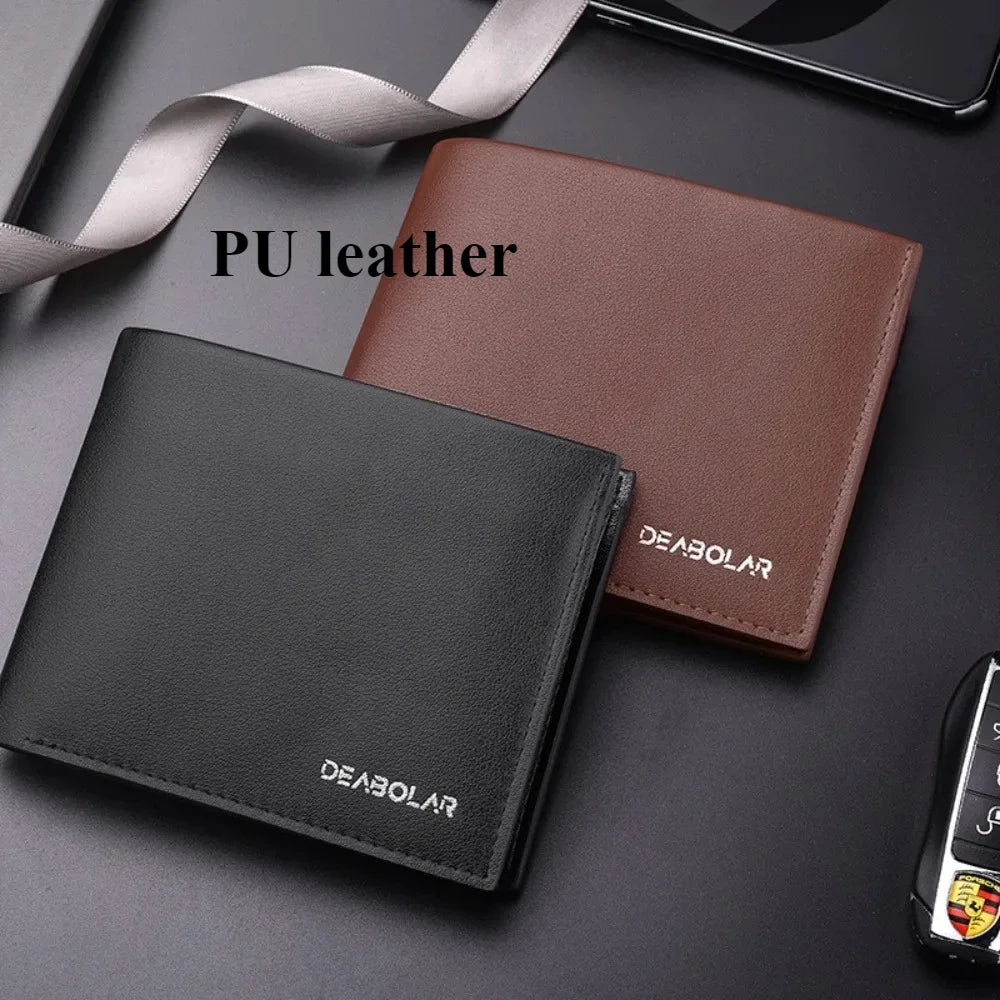 Genuine Leather Mens Wallet Premium Product Real Cowhide Wallets For Man Short Black Walet Portefeuille Homme Short Purses