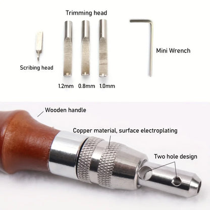 7-in-1 Leather Edge Trimmer Tool with Wooden Handle Faux Leather Craft Edge Press Kit for Stitching Grooving and Carving Leather