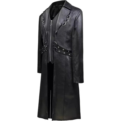 Mens Steampunk Faux Leather Jacket Fashion Medieval Trench Coat Long Outwear Autumn Winter Gothic Motorcycle Halloween Stage