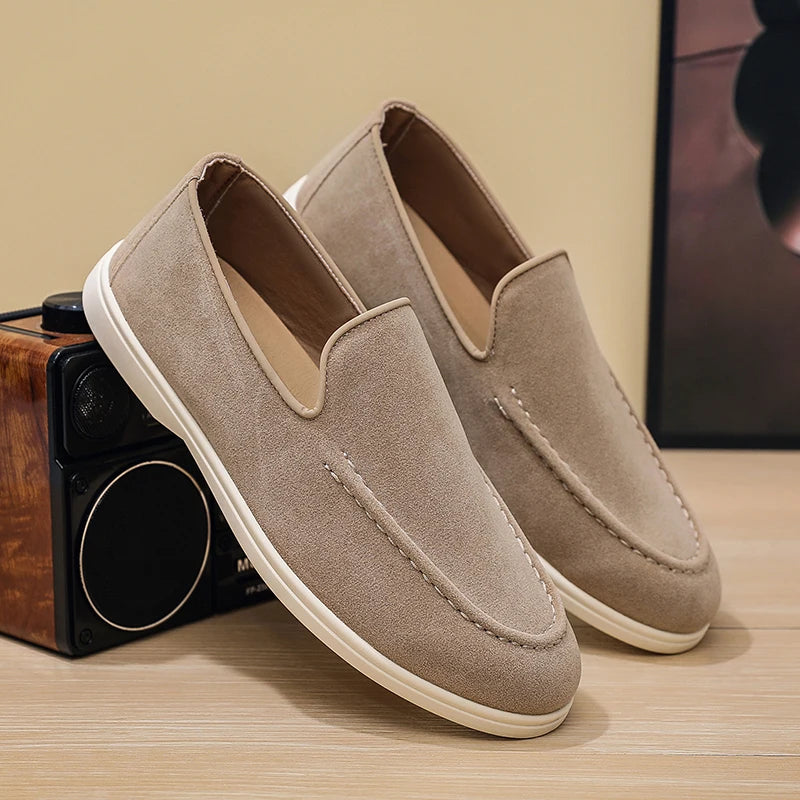 Men's Suede Leather Comfort Loafers, Flat Casual Slip-on Shoes, Fashion Suede Flats, Classic Round Toe Soft Leather Loafers 2026