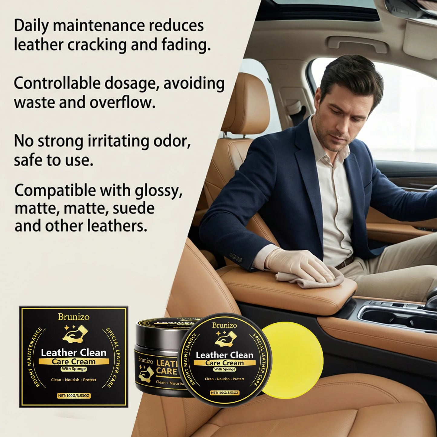 Premium Leather Cleaning Cream Car Interior Care Balm Professional Leather Restorer Universal Sofa Cleaner Waterproof Protection