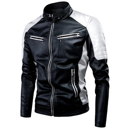 Men Motorcycle Leather Jacket Coat Fur Waterproof Warm Fashion Splicing Vintage Stand Collar Riding Black Long Jacket