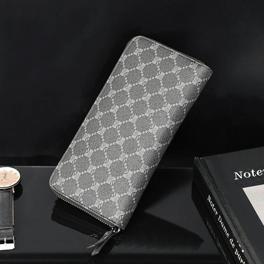 Fashion Men's High Quality Pu Leather  Long Wallet Mobile Phone Card Clip Coin Purse Pattern Plaid Wallet Large Capacity