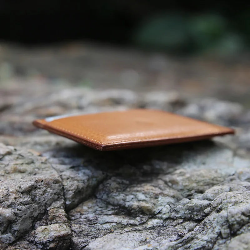 Leather Card Holder Men Minimalist Wallet Vegetable Tanned Leather Case For Cards Custom Gift Dropship