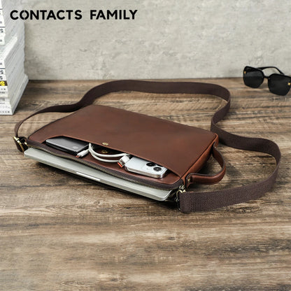 Men's Genuine Leather Laptop Bag For MacBook Pro Air 14 13 Handbag Crossbody Briefcase Bussiness Handbag With Shoulder Strap