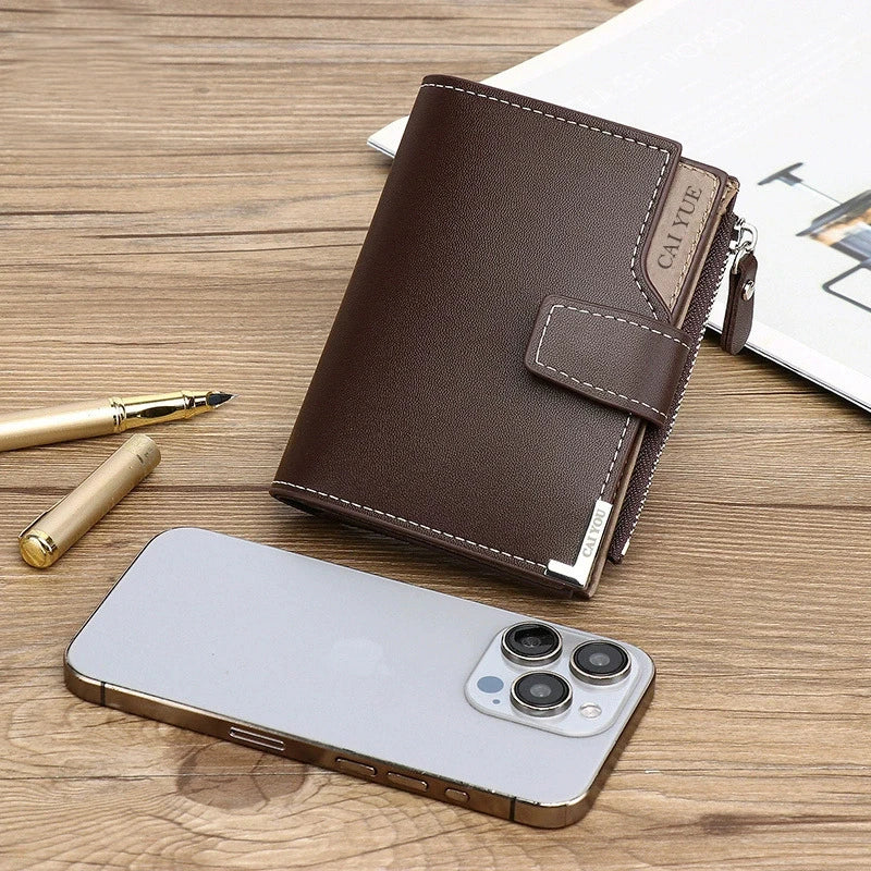 Men PU Leather Wallet Large Capacity Multi Card Slots Zipper Coin Pocket Bifold Short Purse Card Holder Perfect Gift