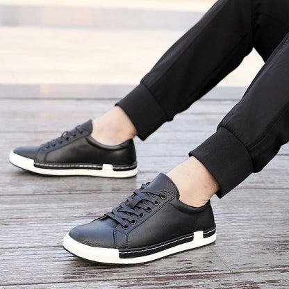 Men's Casual Leather Shoes for Men Fashion Four Seasons Breathable Lace-up Athletic Shoes Shallow Skate Shoes Large Sizes 38-48