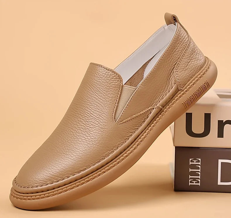 Leather Shoes Men's 2026 Summer New Male Leather Shoe Leather Man Casual Single Shoe Solid Color Breathable Mans Shoes Loafers