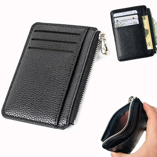 Men's Slim PU Leather Wallet Male Card Holder Mini Zipper Coin Purse Luxury Brand Designer Small Minimalist Wallet for Men