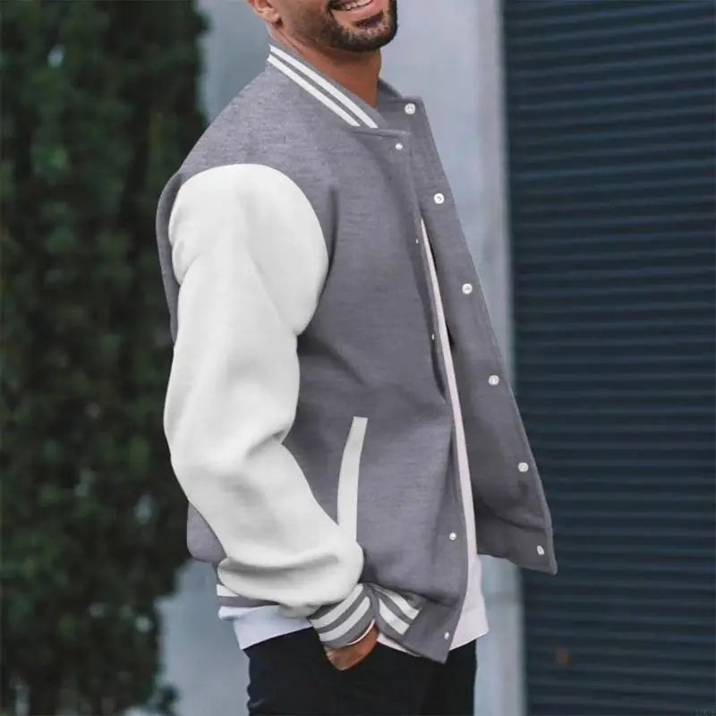 Men's Jackets Leather Sleeve Wool Blend Baseball Letterman Jackets Casual Coat Jackets