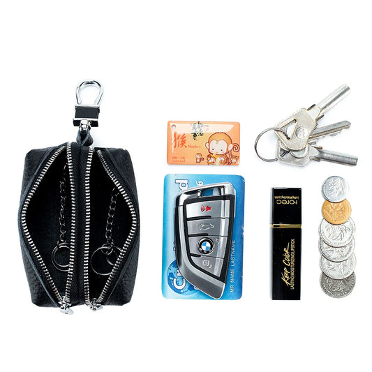 Genuine Top Grain Leather Double Layer Key Case Large Capacity Multifunctional Wallet for Men and Women, Card Holder Coin Purse