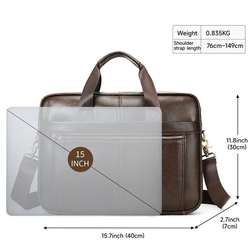 Men's Fashionable Genuine Leather Business Briefcase with Large Capacity151-inch laptop handbag made of top-grade cowhide