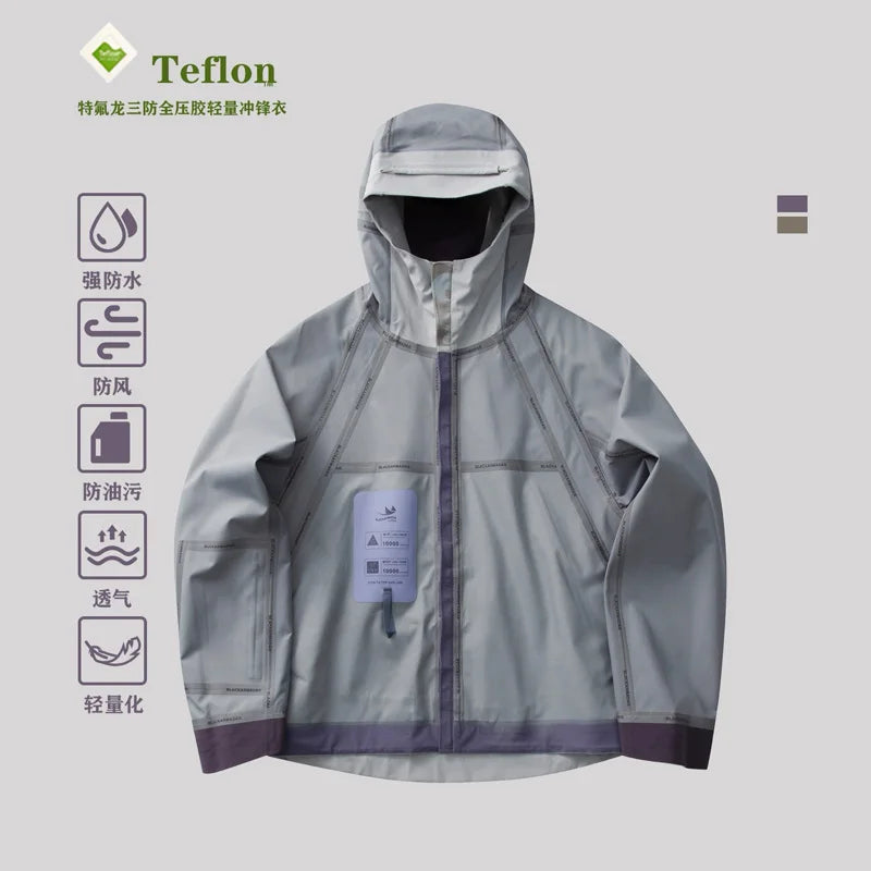 Men Full Pressure Adhesive Lightweight Waterproof Outdoor Mountaineering Casual Jacket Women Back Zipper Hooded Cargo Coat