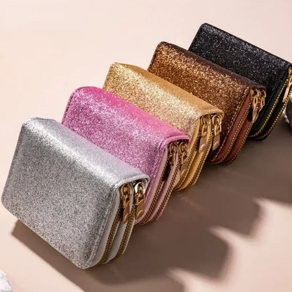 Leather Wallets Women Glitter Sequin Wallets Fashion New Money Bag Coin Purses Solid Color Credit Multi-card Card Holder Bags