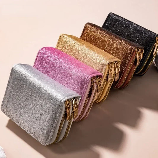 Leather Wallets Women Glitter Sequin Wallets Fashion New Money Bag Coin Purses Solid Color Credit Multi-card Card Holder Bags