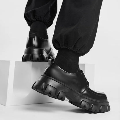 Male Leather Shoes Men 2023 New Chunky Platform Retro Work Shoes Spring Autumn Derby Shoes Highstreet Low Top Man Casual Flats