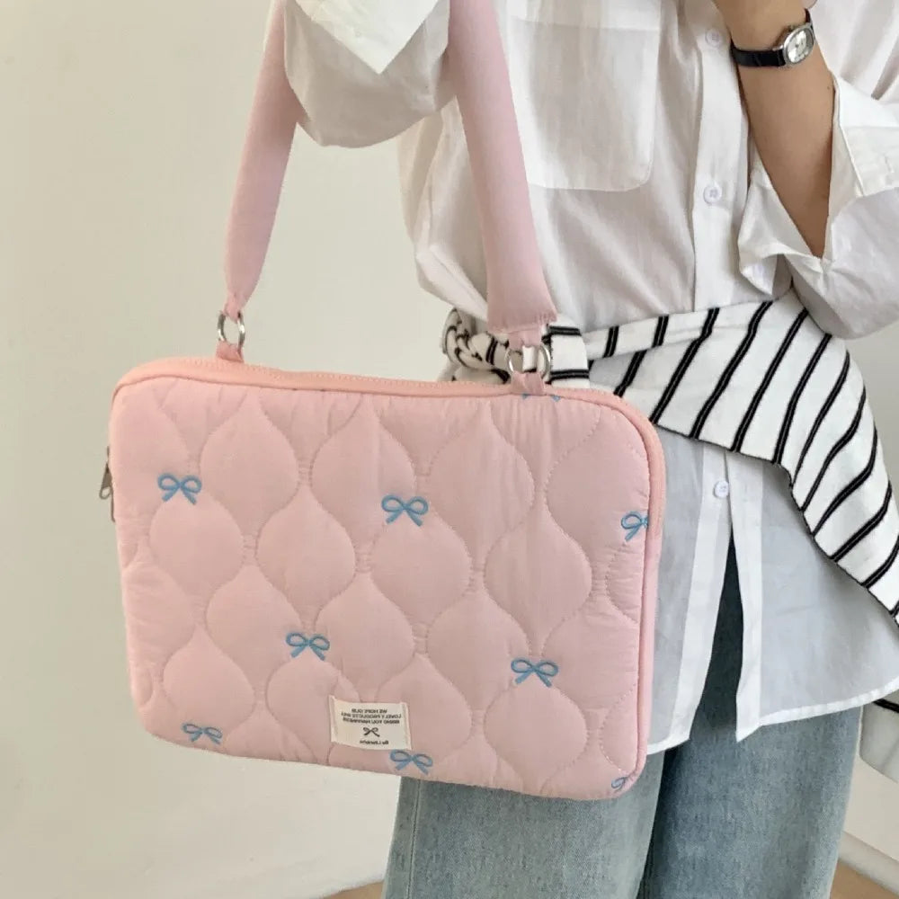 New 13-15.6inch Laptop Shoulder Bag Large Capacity Shockproof Tablet Sleeve Case Multifunctional Bowknot Laptop Handbag