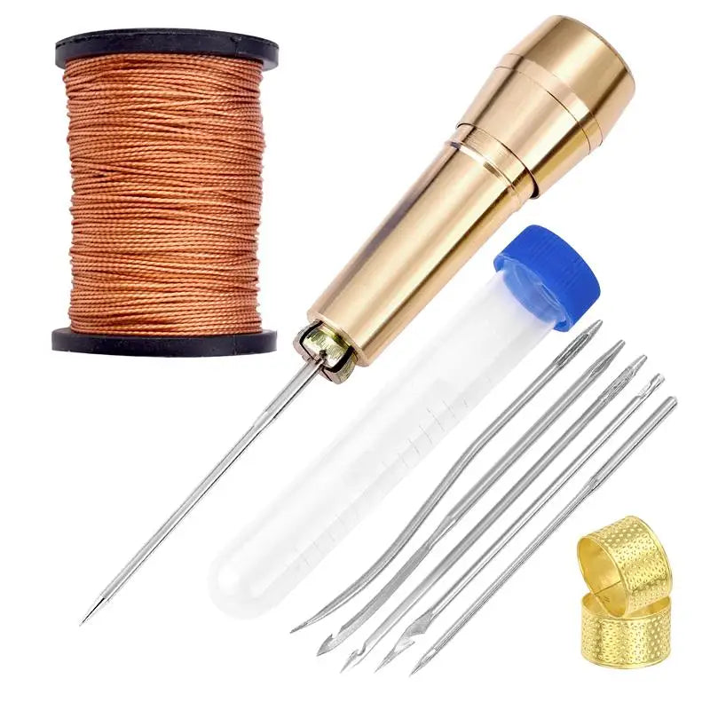 Leather Sewing Kit Awl Needle Waxed Thread Hand Quilting Needles Sewing Awl For Beginner Leather Stitching Bags Shoes Wallets