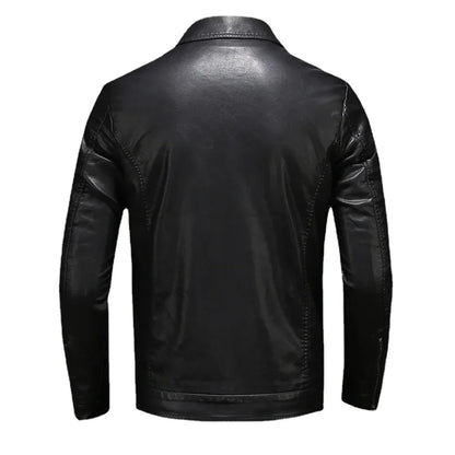 Men's Motorcycle Leather Jacket Large Size Pocket Black Zipper Lapel Slim Fit Male Spring Autumn High Quality PU Coat