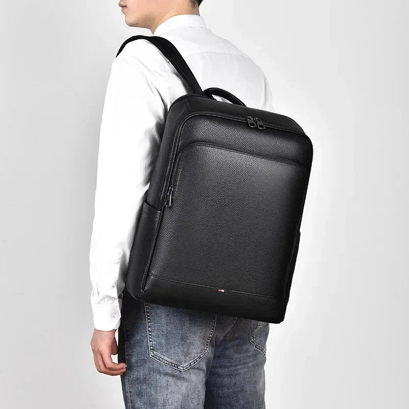 2025 New Luxury Brand Real Genuine Leather Men Backpacks Korean Student Backpack Boy Luxury 15.6 Inch Computer Laptop Bag