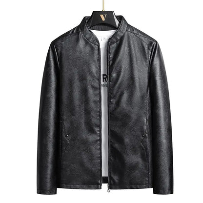 Men's Motorcycle PU Leather Jacket Spring New Thin Stand-up Collar Slim Handsome Top