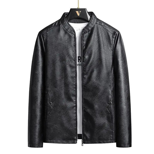 Men's Motorcycle PU Leather Jacket Spring New Thin Stand-up Collar Slim Handsome Top
