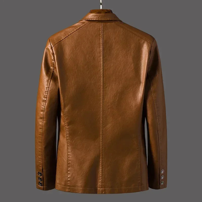 2026 Men's Leather Jackets Lapel Business Pu Blazers Men Solid Casual Slim Button-up Leather Coats Autumn Outwear Plus Size 6XL