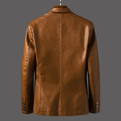 2026 Men's Leather Jackets Lapel Business Pu Blazers Men Solid Casual Slim Button-up Leather Coats Autumn Outwear Plus Size 6XL