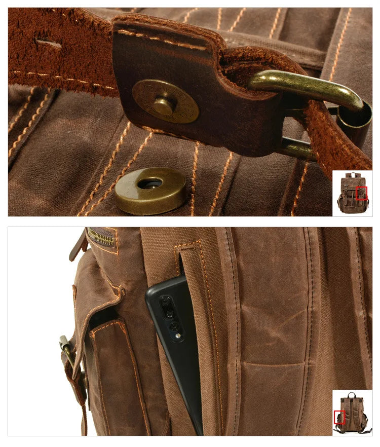 Vintage canvas backpack Leather canvas Backpack Backpack 15-inch laptop tote satchel Academy Shoulder Hiking bag