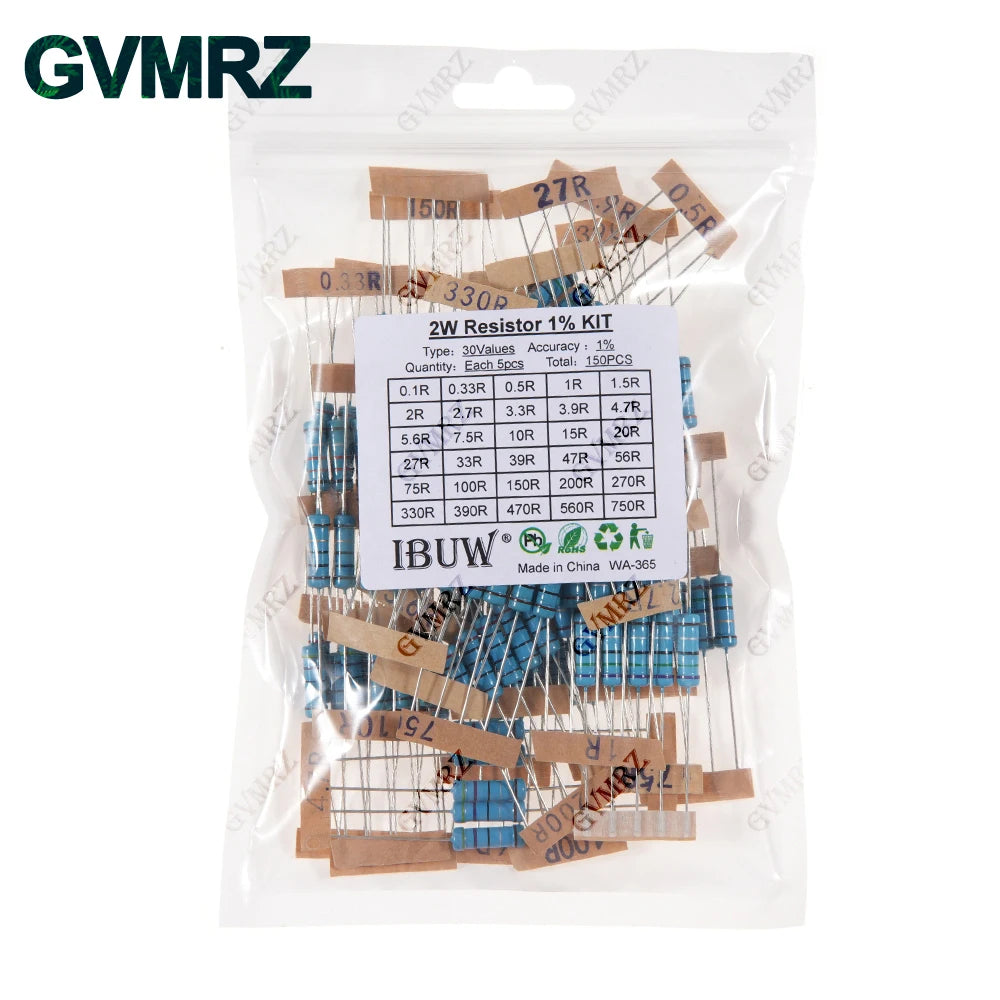 1/4W 1/2W 1W 2W 3W Resistance Set 1% Metal Film Resistor Assortment Kit 1K~820K 0.1R~750R 10K