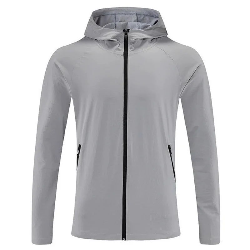 Men Outdoor Jacket Nylon Quick Dry Windproof Hooded Coat With Zipper Pockets Lightweight Fitness Training Hiking Sportswear