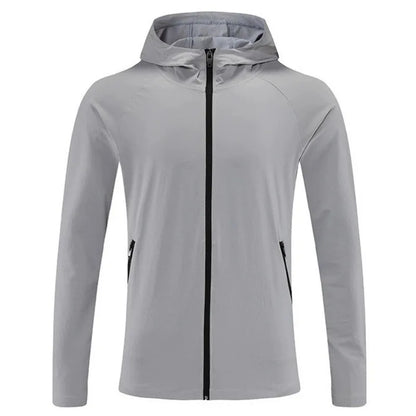 Men Outdoor Jacket Nylon Quick Dry Windproof Hooded Coat With Zipper Pockets Lightweight Fitness Training Hiking Sportswear