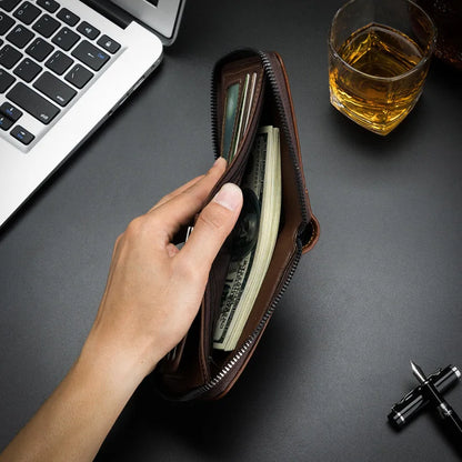 New Fashion Men's Wallet PU Leather Purse Zipper Retro Style Short Wallets for Men Card Holders Coin Storage Money Bag