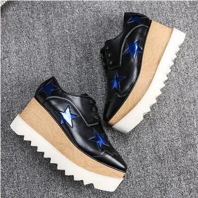 Luxury design thick-soled women's sports shoes fashion star real leather women's casual shoes runway wooden sole women's shoes